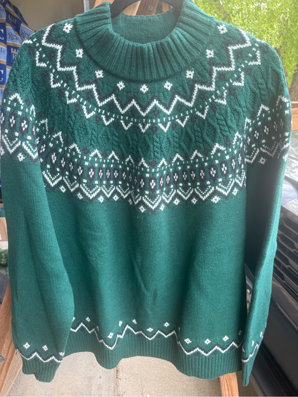 Lands' End Green Fair Isle Turtleneck Sweater